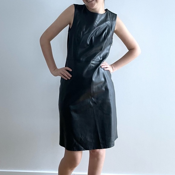 MODE DE VIE BLACK FAUX LEATHER SLEEVELESS MIDI DRESS - XS - Picture 6 of 17